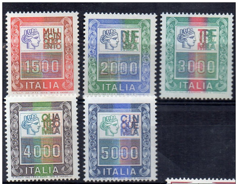 ITALIA 1978-87   CINQUE ALTI VALORI SERIE ORDINARIA  NUOVI MNH ** - 1971-80: Nieuw/plakker