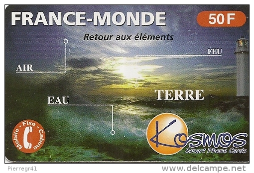 CARTE-PREPAYEE-KOSMOS-50 F -4 ELEMENTS-07/00-50000ex-V °Code GN-N°Lasers-GR ATTEE- T BE-RARE - Autres & Non Classés