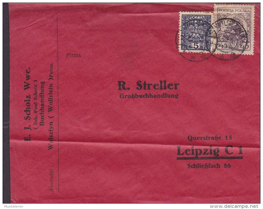 Poland E. J. SCHOLZ WWE. Buchhandlung WOLSZTYN Wollstein Cover Brief To LEIPZIG Germany (2 Scans) - Lettres & Documents