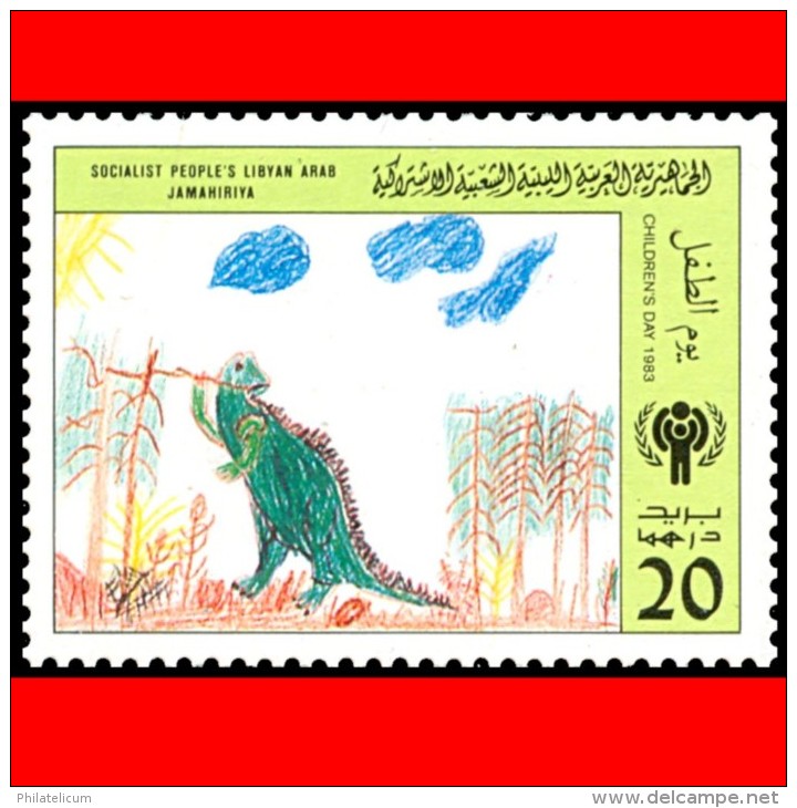 LIBYA - 1983 Dinosaurs Dinosaurier Children IYC (UNESCO Related) MNH #5 - Préhistoriques