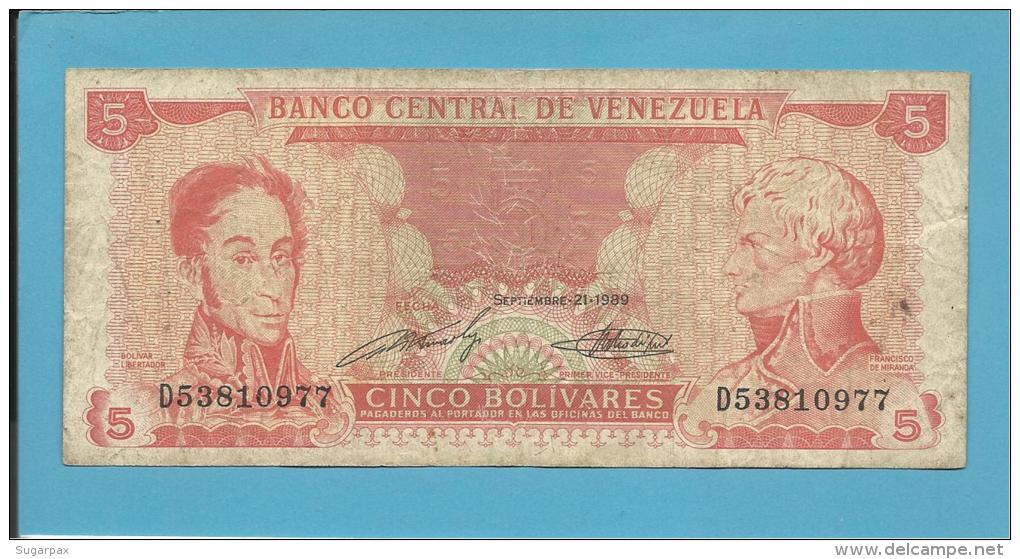 VENEZUELA - 5 BOLÍVARES - 21 / 09 / 1989 - Pick 70b - BOLÍVAR LIBERTADOR E FRANCISCO DE MIRANDA - 2 Scans - Venezuela