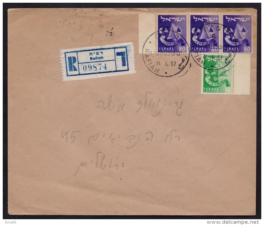 ISRAEL Postal History Cover Registered From RAFIAH 21.1.1957 - Covers & Documents