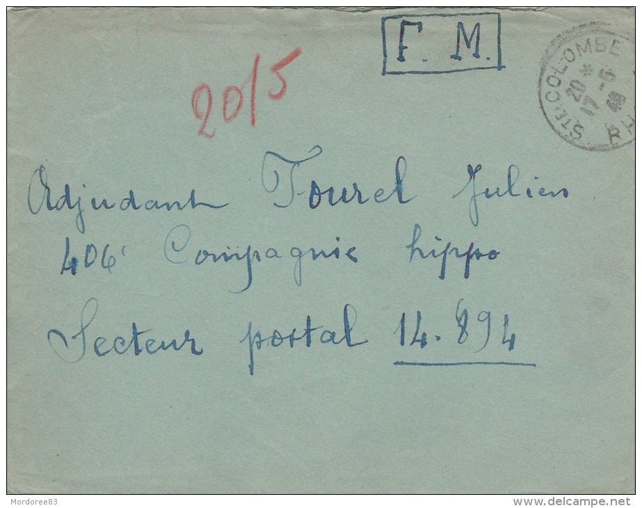 LAC FM STE COLOMBE RHONE 17/5/40 POUR CIE HIPPO SP 14.894 - Guerre De 1939-45