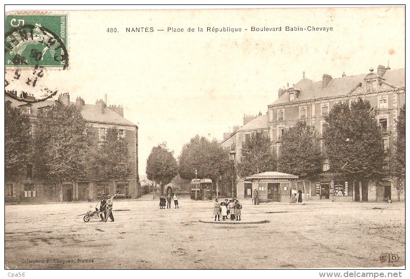 NANTES - Place République Et Boulevard BABIN-CHEVAYE - Guérite Des TRAMWAYS - Pharmacie 1908 - Nantes