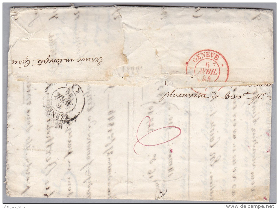 Heimat BE BELLEY 1844-04-05 Brief Nach Carouge "LF5D" Rot Im Kasten - ...-1845 Prefilatelia