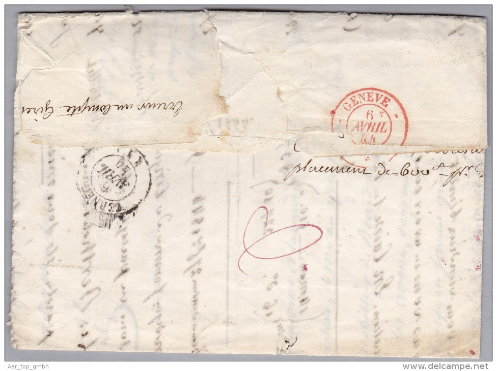 Heimat BE BELLEY 1844-04-05 Brief Nach Carouge "LF5D" Rot Im Kasten - ...-1845 Prephilately