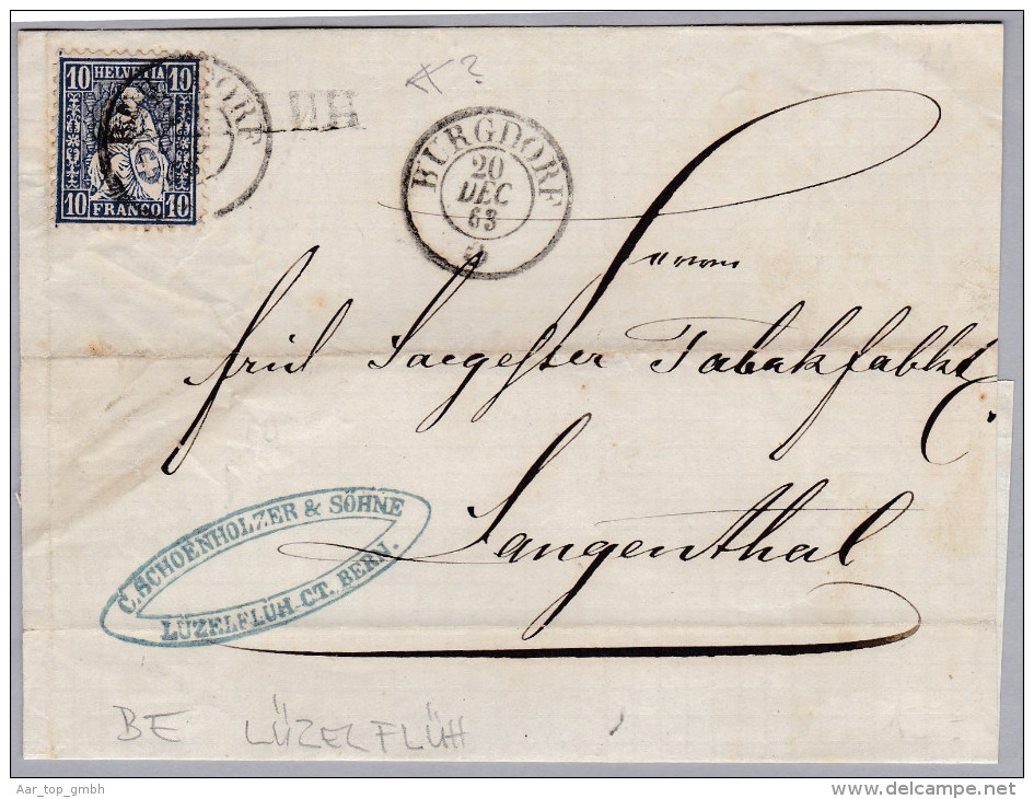 Heimat BE LÜTZELFLÜH Langstempel 1863-12-20 Burgdorf Auf Grossem Briefstück - Lettres & Documents