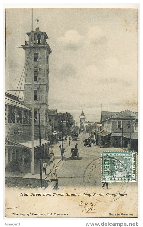 Guyana British Guiana Water Street From Church Looking South , Georgetown Used To USA Tram Tramway - Autres & Non Classés