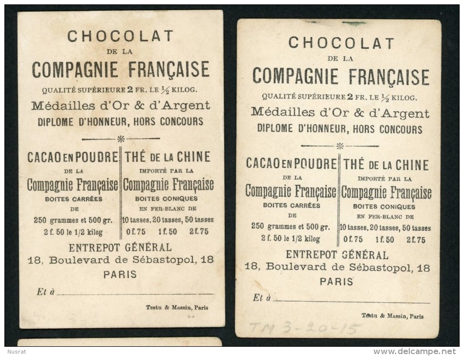 Chocolat Cie Française, Lot 2 Chromos Lith. Testu & Massin, Humour, Caricature, Voir Scans Pour Détail - Autres & Non Classés