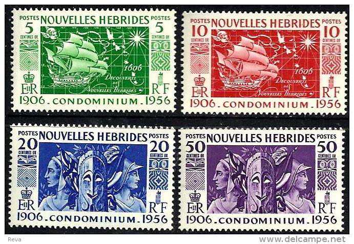 FRENCH NOUVELLES HEBRIDES 50 YEARS SHIP WOMAN SET OF 4 STAMPS 5-50 CENTIMES ISSUED 1956 MLH SGF92-95READ DESCRIPTION !! - Neufs