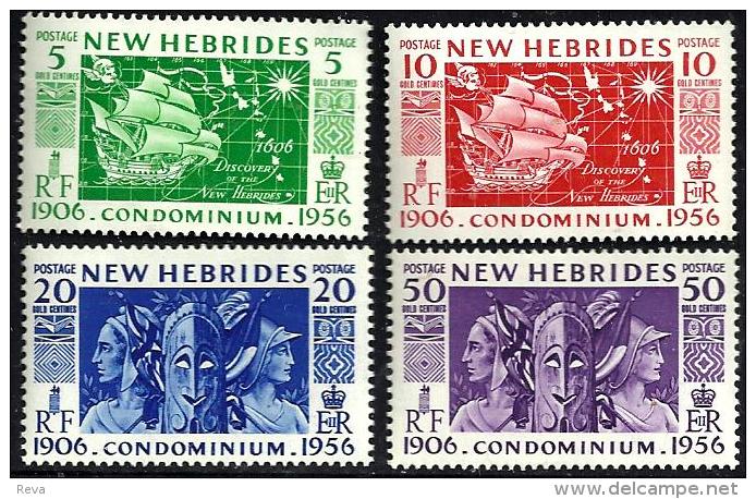 FRENCH NOUVELLES HEBRIDES 50 YEARS SHIP WOMAN SET OF 4 STAMPS 5-50 CENTIMES ISSUED 1956 MLH SGF92-95READ DESCRIPTION !! - Neufs