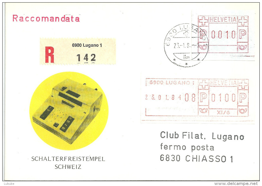 R Brief  "Schalterfreistempel Schweiz"  Lugano 1 - Chiasso             1984 - Automatic Stamps