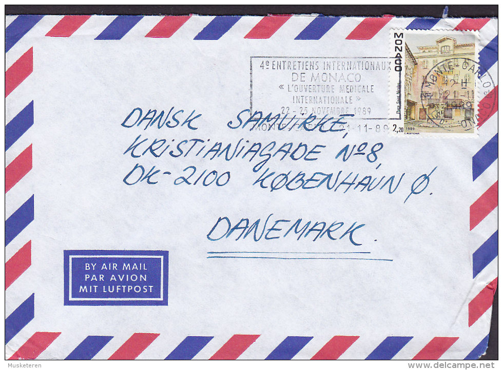 Monaco Airmail Par Avion Luftpost Flamme "Medicinale Internationale" MONTE CARLO 1989 Cover Lettre Place St. Nicolas - Briefe U. Dokumente
