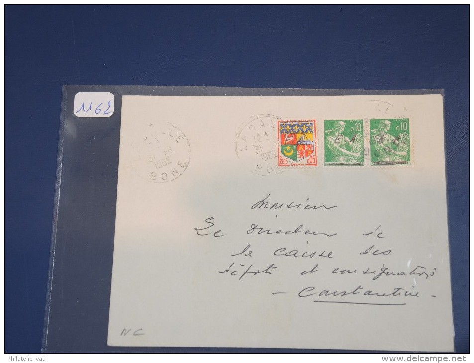 ALGERIE - TYPE MOISSONEUSE EA Sur Lettre D´Aout 1962 - Surcharge De Bone - Détaillons Collection - Lot 1162 - 1957-1959 Reaper