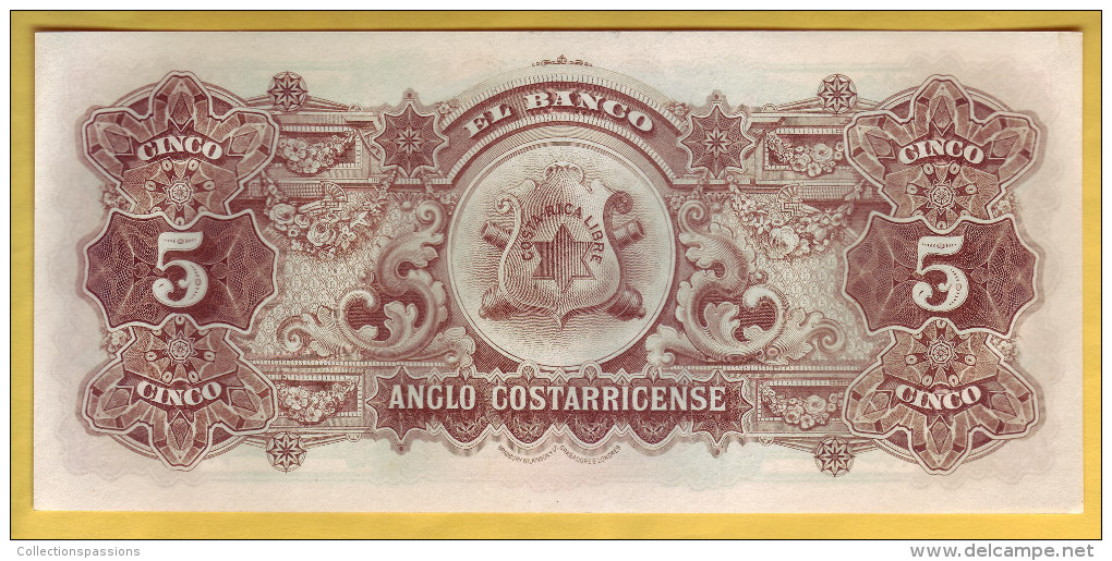 COSTA RICA - EL BANCO ANGLO COSTARRICENSE - Billet De 5 Colones. 19XX. Pick: S122. NEUF - Costa Rica