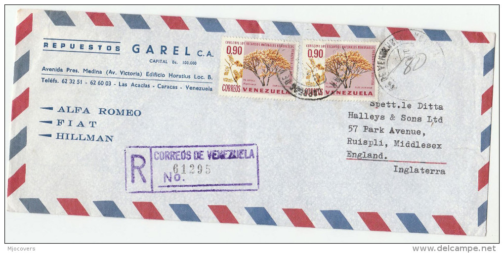 1970 REGISTERED Air Mail COVER VENEZUELA  Stamps 2x 0.90 NATURE CONSERVATION Papilionatae Plant To Gb Environment - Venezuela