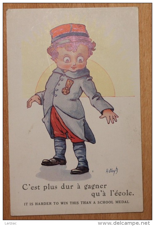 Carte Postale Ancienne Illustrateur Wuyts Guerre De 1914-18 C'est Plus Dur à Gagner Qu'à L'école - Wuyts