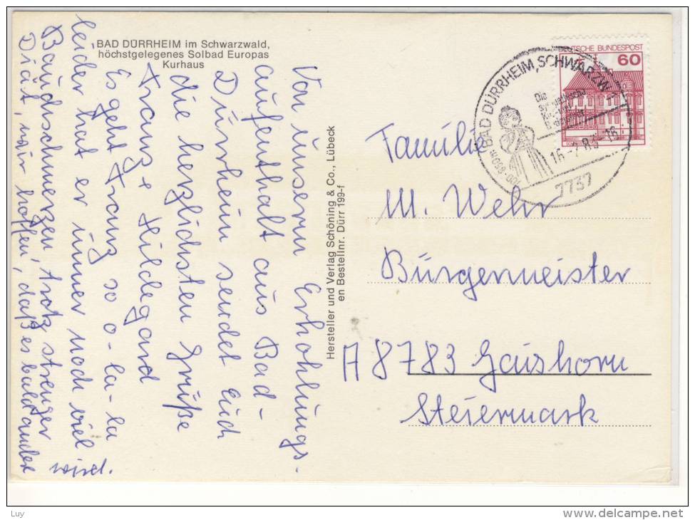 BAD DÜRRHEIM Im Schwarzwald, Kurhaus,  Schöner Stempel - Bad Duerrheim