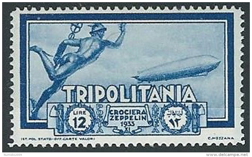 1933 TRIPOLITANIA POSTA AEREA ZEPPELIN 12 LIRE MH * - K093 - Tripolitania