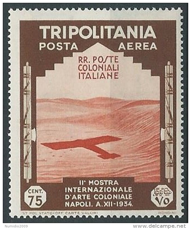 1934 TRIPOLITANIA POSTA AEREA ARTE COLONIALE 75 CENT MNH ** - K095 - Tripolitania