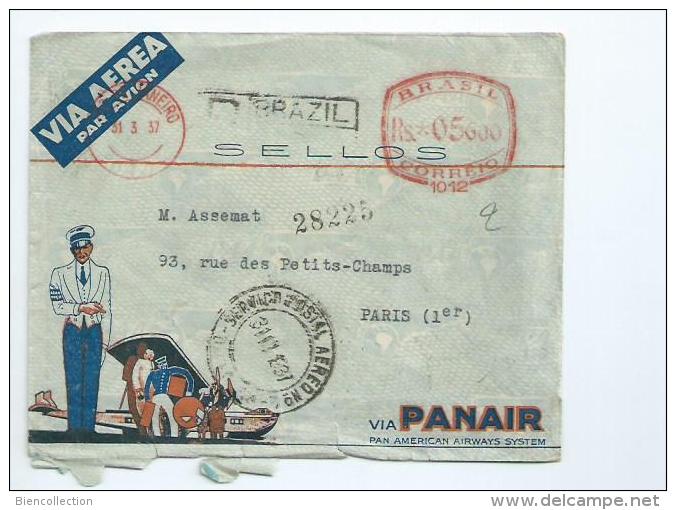 Bresil.Lettre Par Poste Aérienne Via PANAIR Pour Paris - Poste Aérienne (Compagnies Privées)