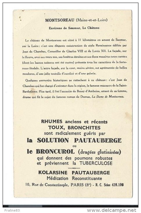 CPA -MONTSOREAU -ENVIRONS DE SAUMUR -LE CHATEAU -Maine Et Loire (49) -Pub. De La Solution Pautauberge (médicament) - Autres & Non Classés