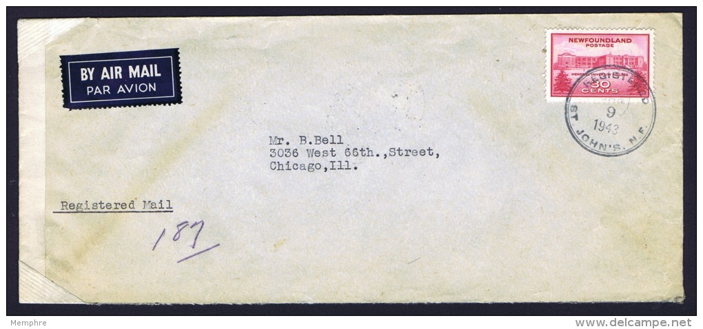 1943  Censored Registered Air Mail To UA  Sc 267 Solo Use - 1908-1947