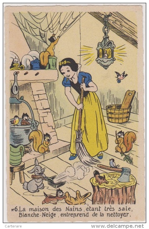 Cpa,walt  Disney,mickey Mouse,( Blanche Neige Et La Maison Des Nains,ecureuil,lapin - Autres & Non Classés