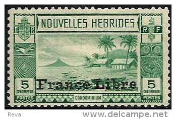 FRANCAISE NEW HEBRIDES LANDSCAPE GREEN PART SET OF 1 STAMP 5 CENTIMES O/P FRANCE LIBRE HD 1938 SGF63 READ DESCRIPTION !! - Oblitérés