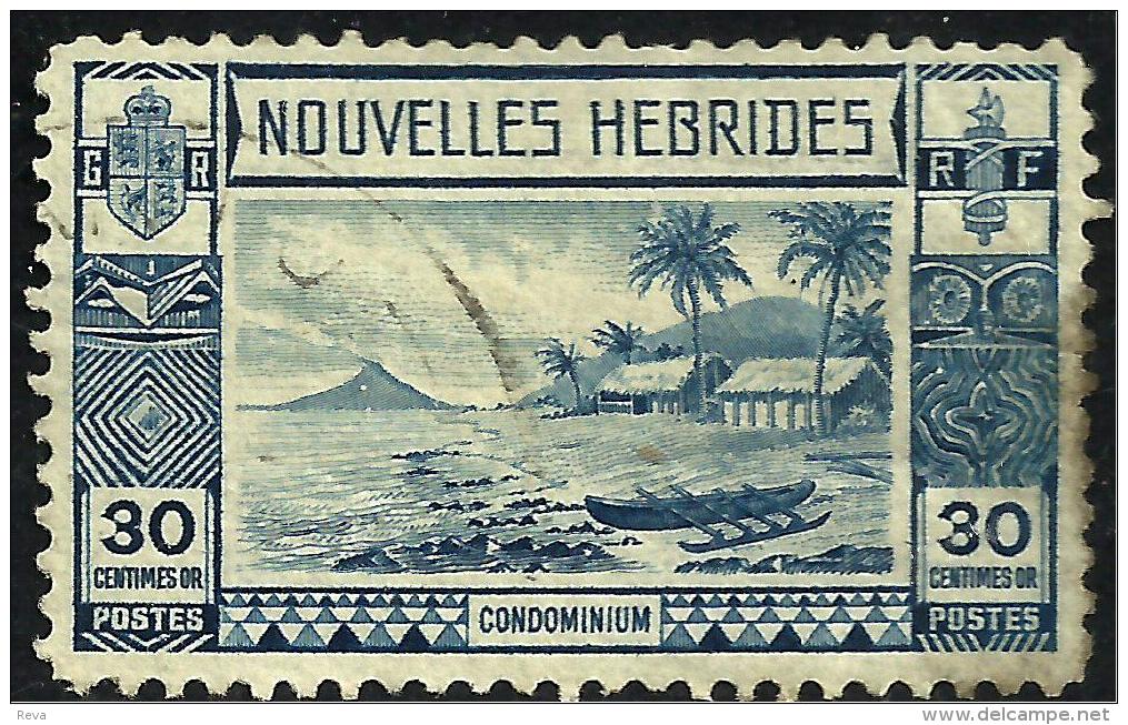 FRANCAISE NEW HEBRIDES LANDSCAPE BLUE PART SET OF 1 STAMP 30 CENTIMES UHD 1938 SGF58 READ DESCRIPTION !! - Used Stamps