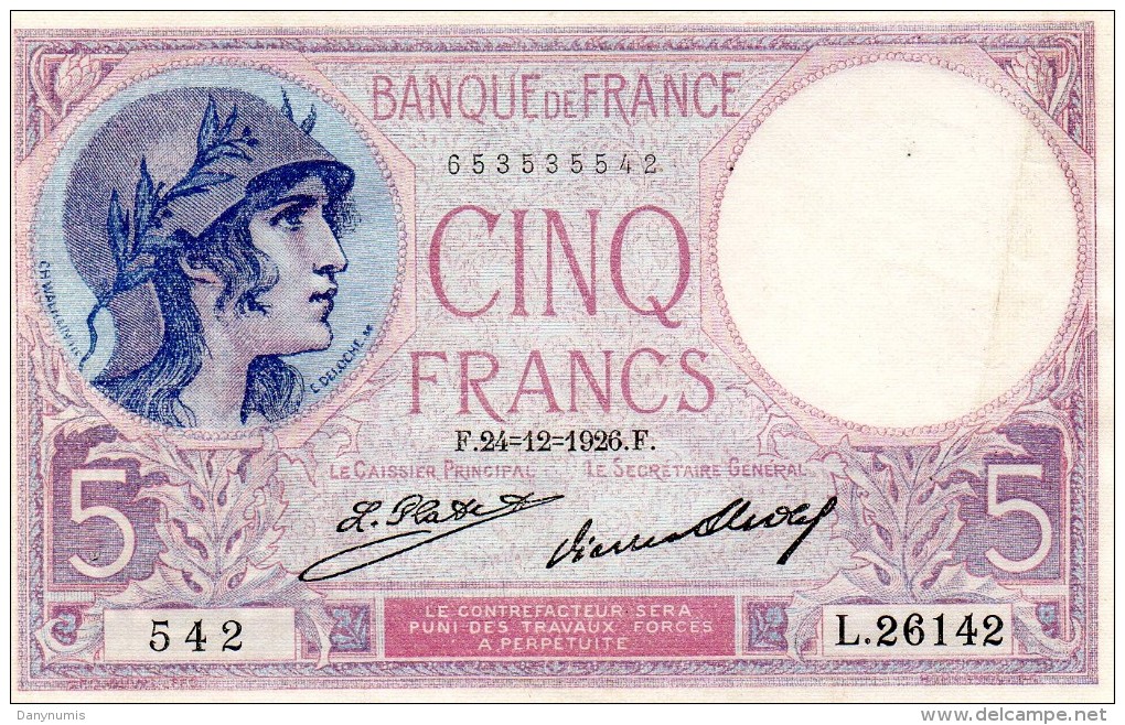 5  Francs  Violet - 5 F 1917-1940 ''Violet''