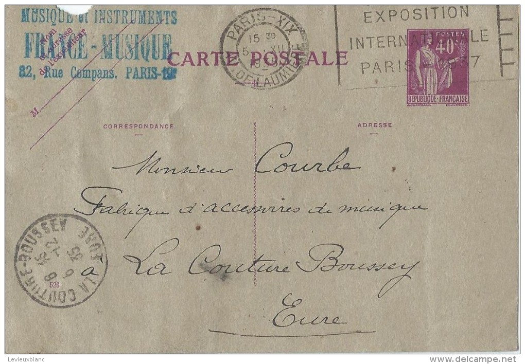 Carte Postale Sans Illustration /Fab. Instrum.  Musique/France-Musique/Paris /Courbe/La Couture Boussey/1935  PART201 - Autres & Non Classés