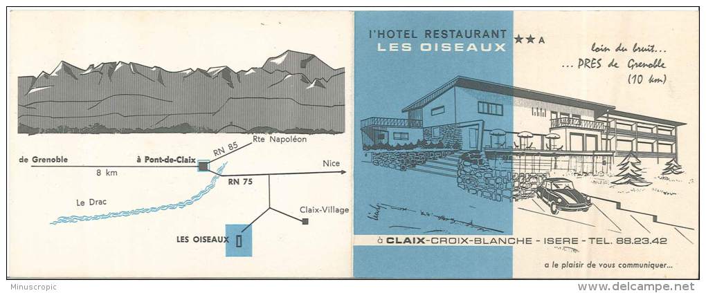 Carte Publicitaire - Claix - Croix Blanche - Hôtel Restaurant Les Oiseaux - Publicités