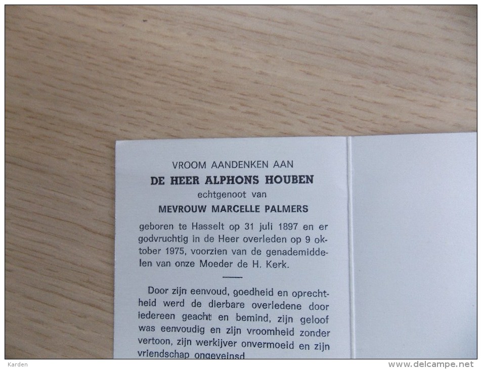 Doodsprentje Alphons Houben Hasselt 31/7/1897 - 9/10/1975 ( Marcelle Palmers ) - Religione & Esoterismo