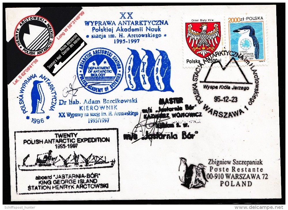 ANTARCTIC,POLEN/POLSKA, XX. Research-Expedition 1996, 8 Cachets+ Sign Captain+Leader , Look Scan !! 2412-29 - Expediciones Antárticas