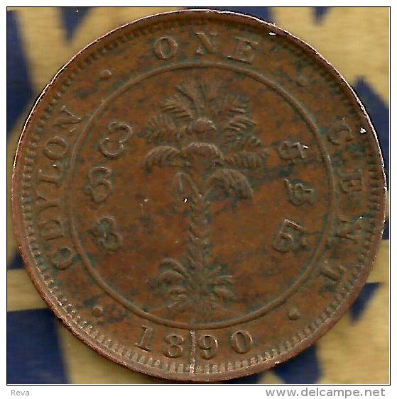 SRI LANKA BRITISH CEYLON 1 CENT HEAD QV FRONT PALM TREE BACK 1890 KM92 AVF READ DESCRIPTION CAREFULLY !!! - Sri Lanka