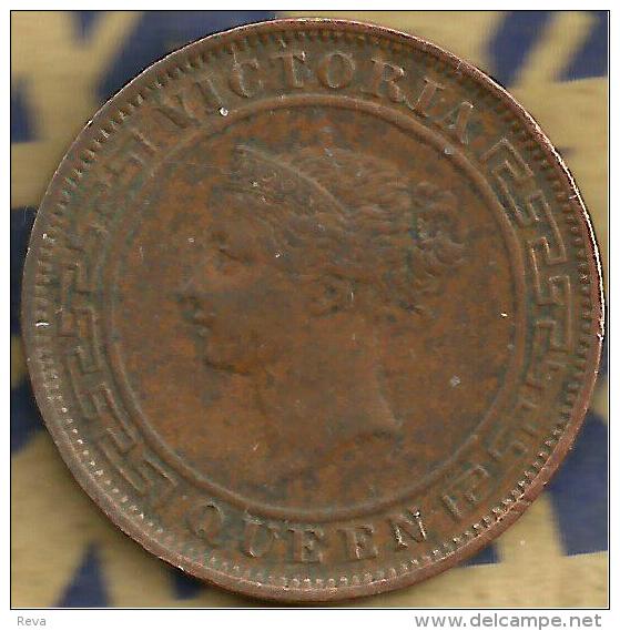 SRI LANKA BRITISH CEYLON 1 CENT HEAD QV FRONT PALM TREE BACK 1890 KM92 AVF READ DESCRIPTION CAREFULLY !!! - Sri Lanka