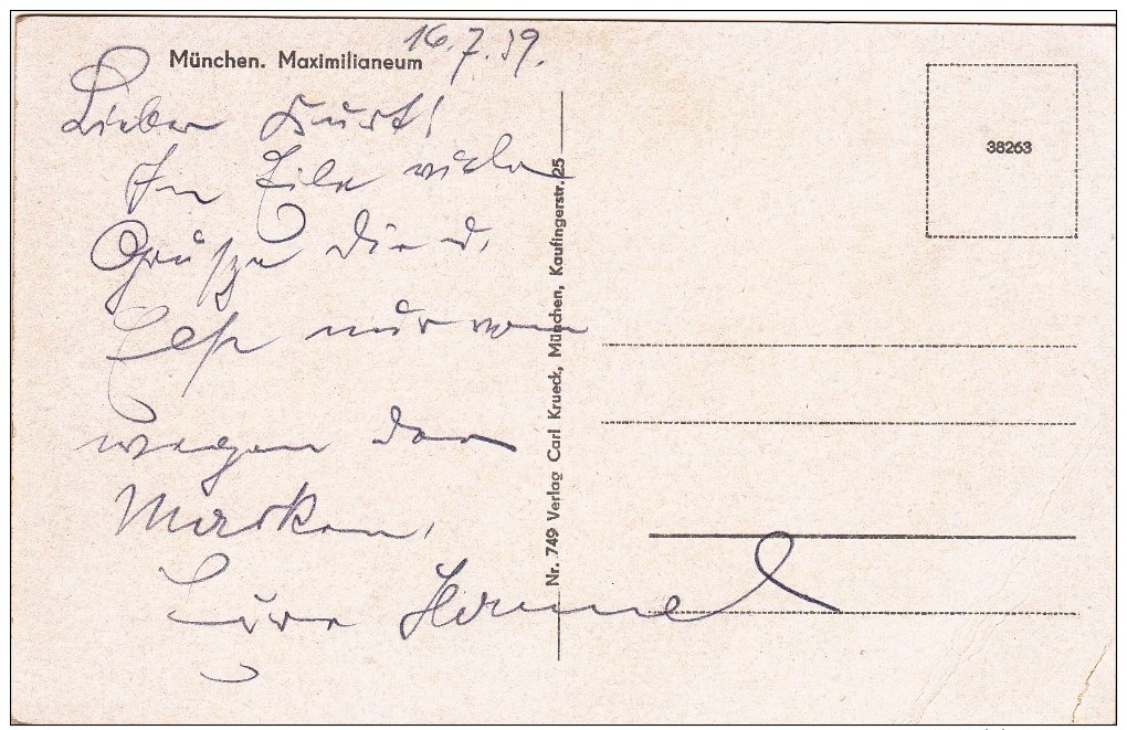 Old Card,Maximilianeum, Munchen, Bavaria, Germany,N10. - Muenchen
