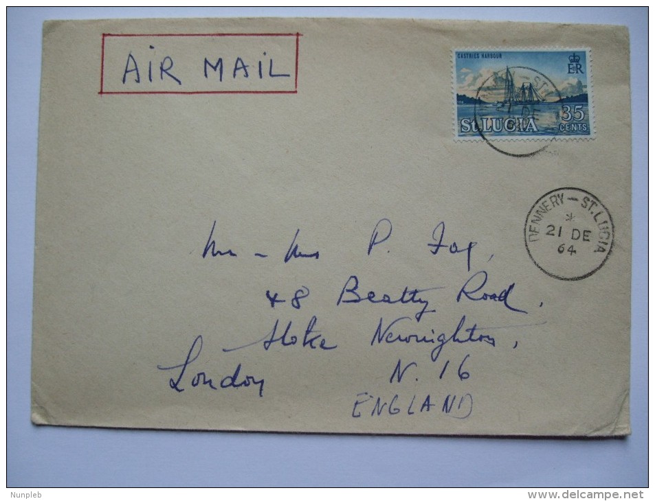 ST.LUCIA AIR MAIL COVER 1964 DENNERY TO LONDON ENGLAND - St.Lucia (1979-...)