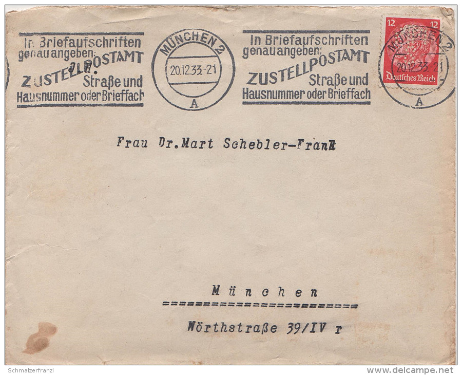 Briefumschlag Brief Deutsches Reich 1933 München Briefmarke Hindenburg 12 Pfennig Lochung Firmenlochung ? - Briefe U. Dokumente