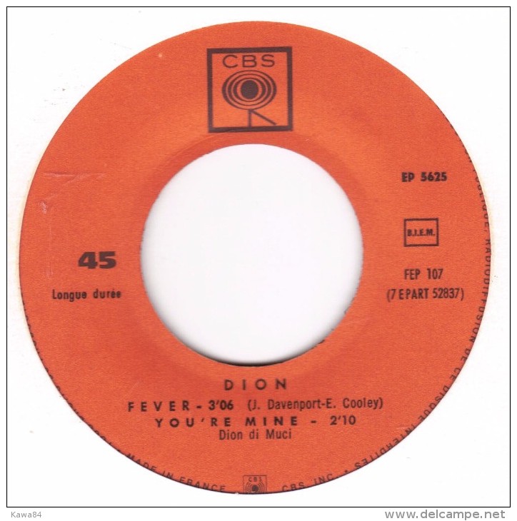 EP 45 RPM (7")  Dion  "  Donna The Prima Donna  " - Rock