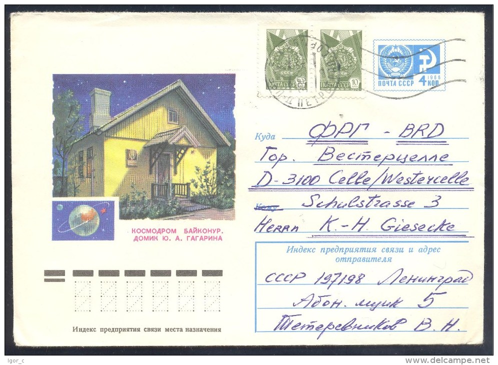 Russia CCCP PS Postal Stationery Air Mail Cover: Space Weltraum; Astronaut Cosmonaut; Yuri Gagarin Home - America Del Nord