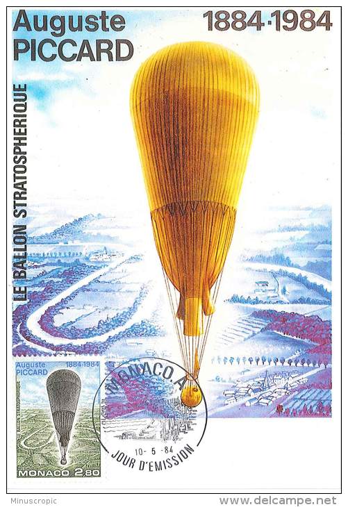 CM Monaco - Auguste Piccard - Le Ballon Stratosphérique - 1984 - Maximum Cards