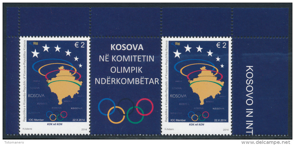 REPUBLIC OF KOSOVO 2014 Olympic Committee Pair With Label** - Kosovo