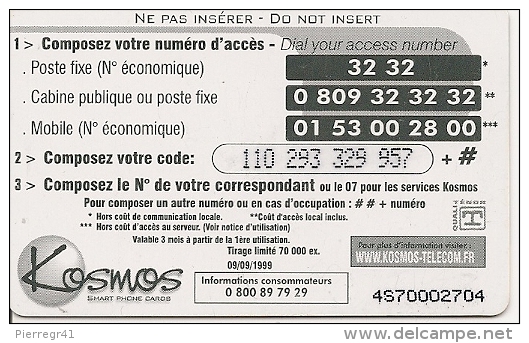 CARTE-PREPAYEE-50F-KOSMO S-FEUILLAGE-09/09/1999-70 000ex-TBE - Autres & Non Classés