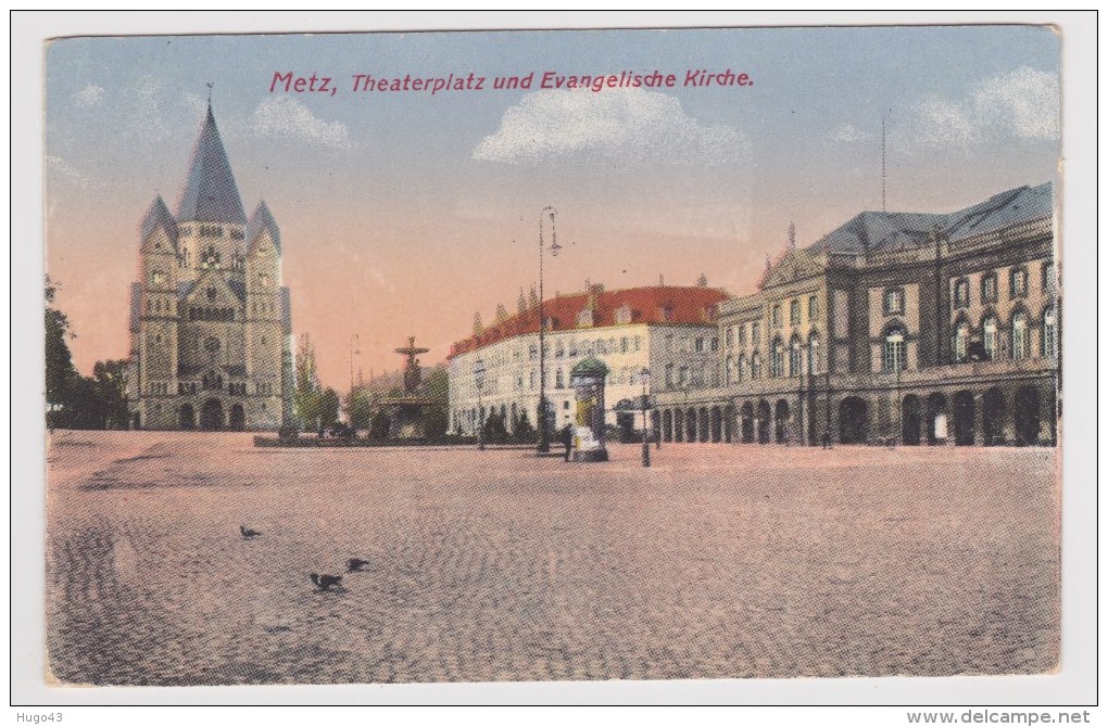 METZ - THEATERPLATZ UND EVANGELISCHE KIRCHE EN 1918 - FORMAT CPA - Metz