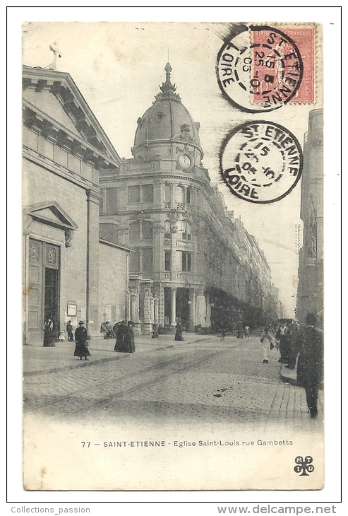 Cp, 42, Saint-Etienne, Eglise Saint-Louis, Rue Gambetta, Voyagée 1905 - Saint Etienne