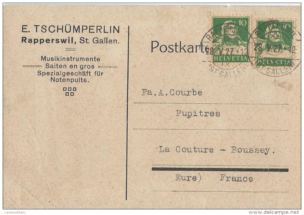 Carte Post. Sans Illustration /Fab.instrum.Musique/TSCHÜMPERLIN/St Gallen/Suisse/Courbe/La Couture Boussey/1927  PART211 - Autres & Non Classés