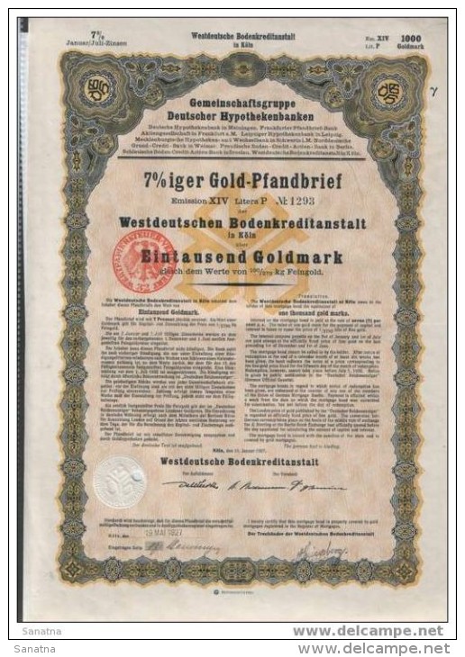 Kelner 7% Gold-Pfanbrief.1000 GM - Banque & Assurance