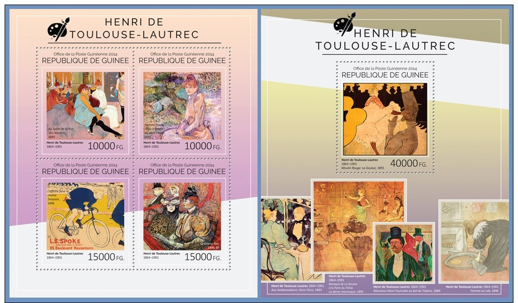 Gu14507ab Guinea 2014 Painting Henri De Toulouse-Lautrec 2 S/s - Impressionisme